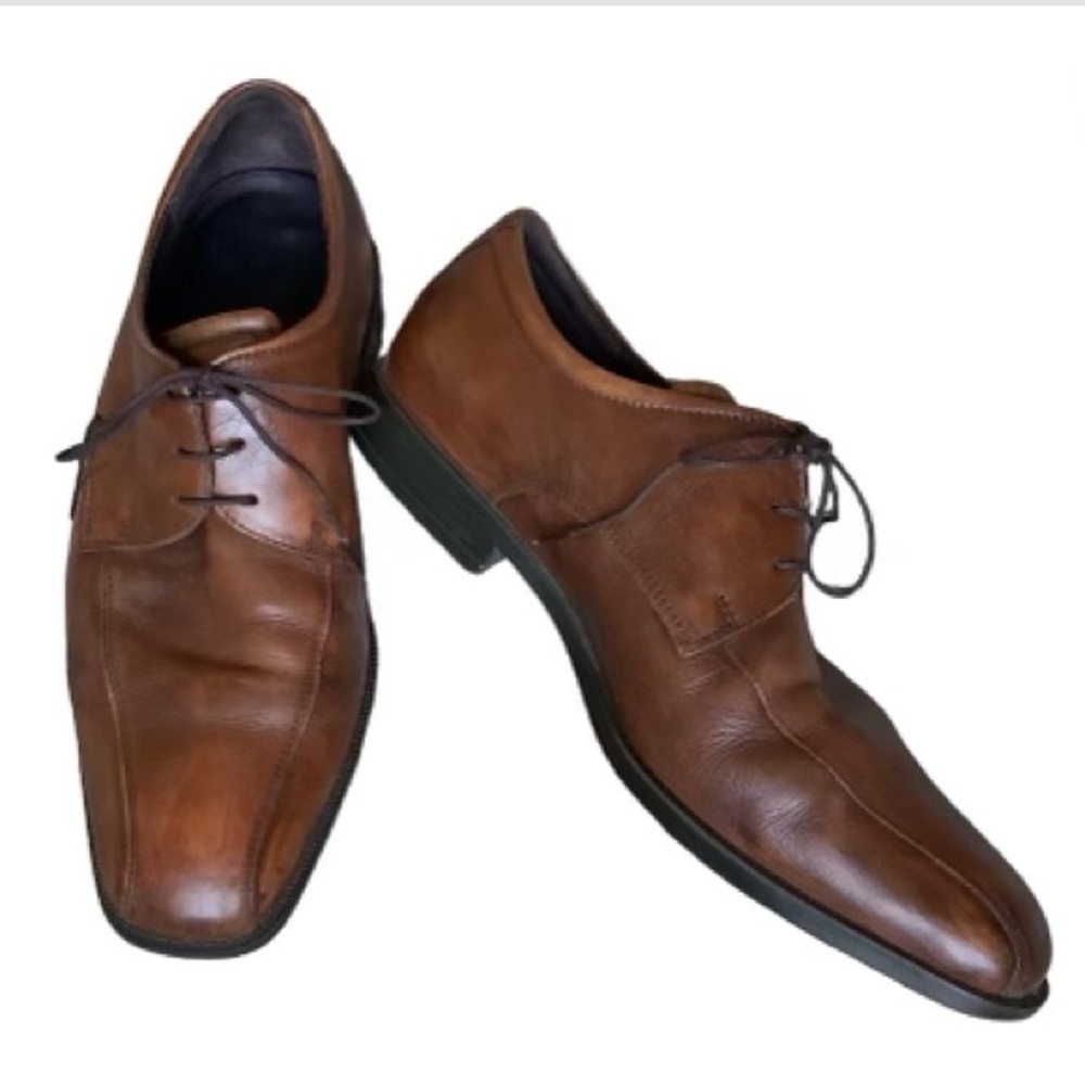 Ecco Brown Leather Derby Tie Lace Up Shock Point Heel Dress Shoes Sz 9 - Picture 2 of 8
